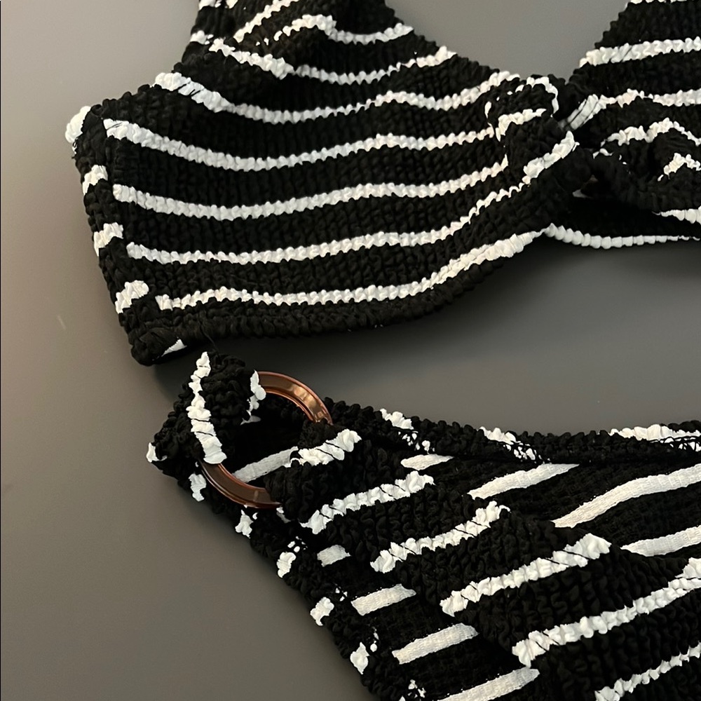 Striped Black and White 2pc Swimsuit - Picture 2 of 4